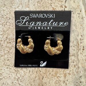 Vintage Swarovski Signature Gold Plated Crescent Shaped Earrings